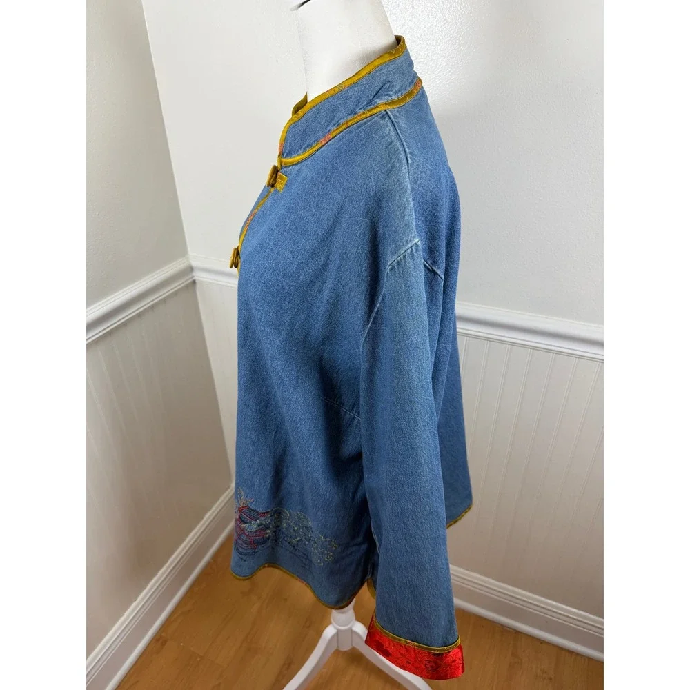 Hearts of Palm Vintage Denim‎ Mandarin Collar Jacket Embroidered Women Size 18